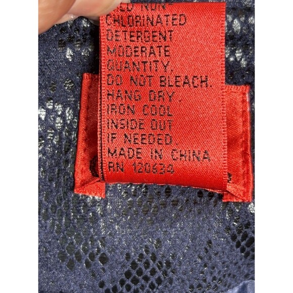 V Cristina Navy Blue Faux Leather Moto Jacket Snakeskin Print Size L Biker - Picture 8 of 9